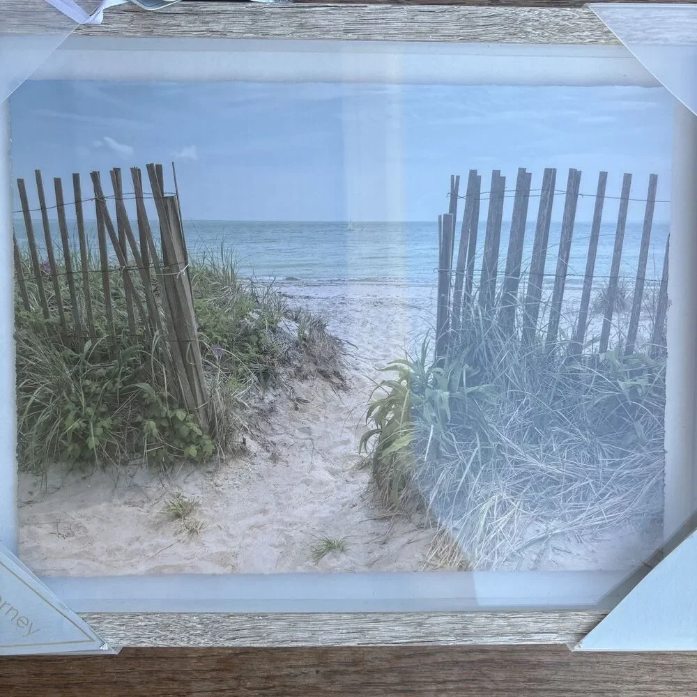Beach landscape wall decor photograph with frame new with tags